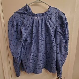 Blue Floral Lace Long-sleeved Blouse